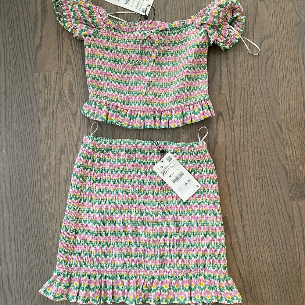 Zara printed ruched two piece set